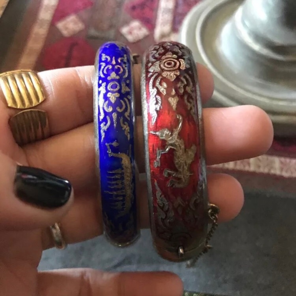 Vintage 2 Siam Sterling Silver Enamel Bangles ✨